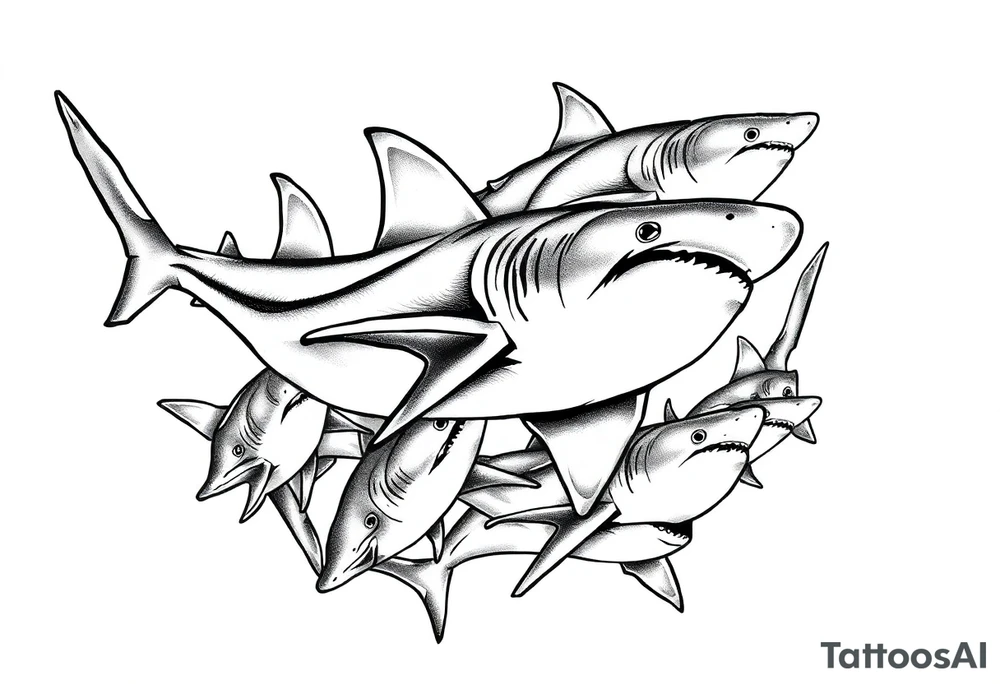 school of sharks from an above view tattoo idea