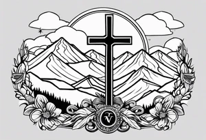 Cross with Mountains and the word "Cala" that is simple and small tattoo idea