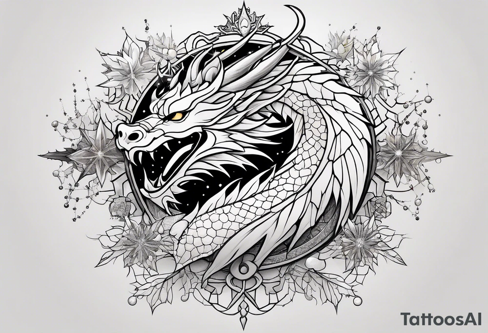 Constellation, dragon, snowflake tattoo idea