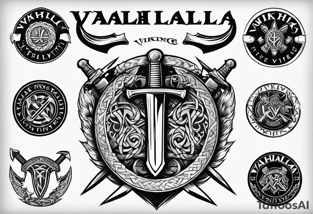 Valhalla viking shield hatchet sword tattoo idea