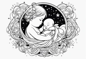 Design a tattoo representing birth of a baby boy connected to universe tattoo idea