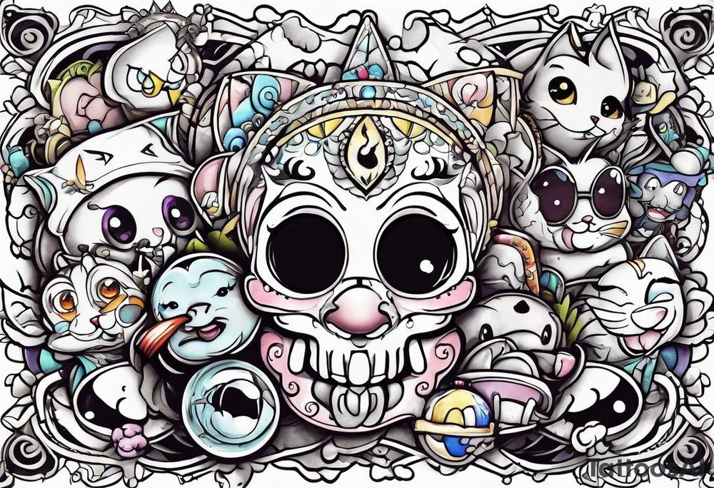 90’s baby tattoo with 90’s and 2000’s cartoons tattoo idea