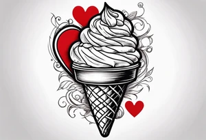 sketch chocolate chip ice cream cone with one red heart tattoo idea