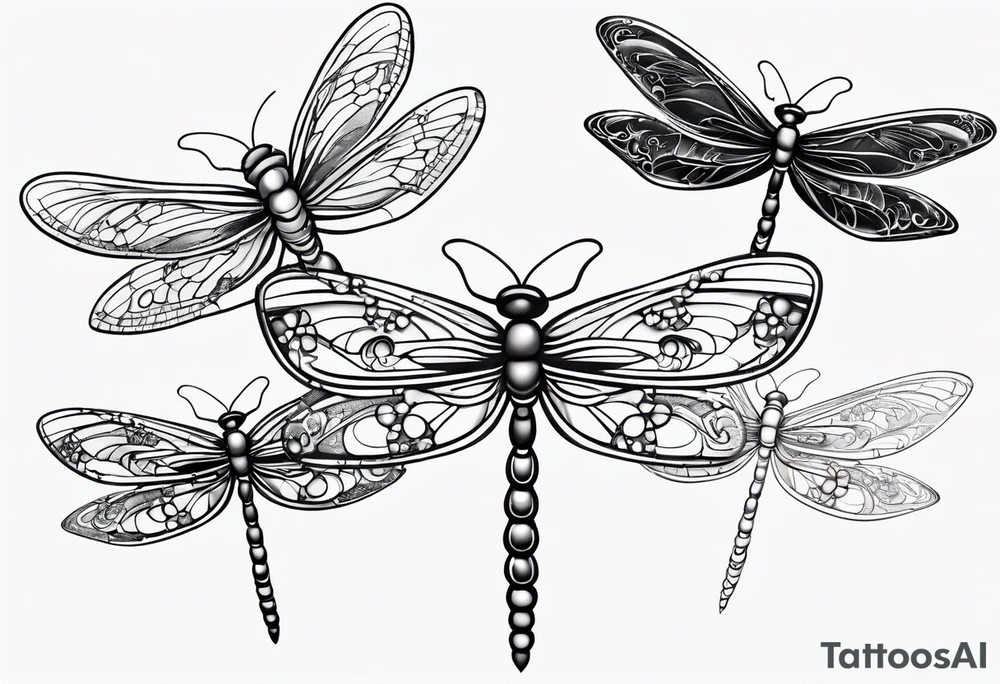 4 simple dragonflies flying together tattoo idea