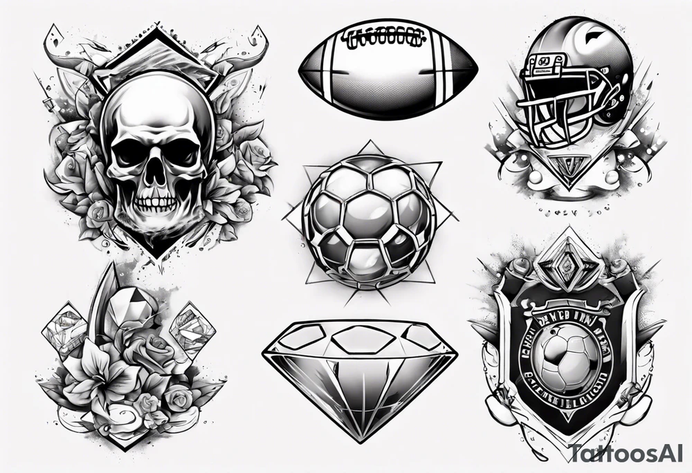 Sleeve tattoo dad drums diamonds pearls football tattoo idea