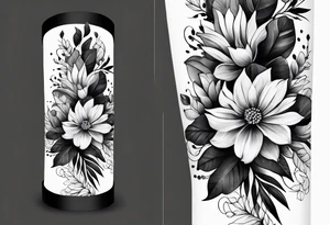 Verticle arm wrap of soft flowers and leaves forearm tattoo idea