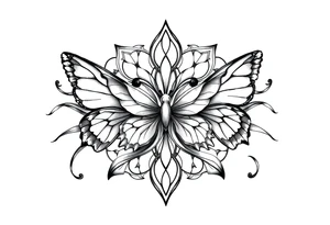 ethereal butterflies with flowing silk ribbons in geometric mandala tattoo idea