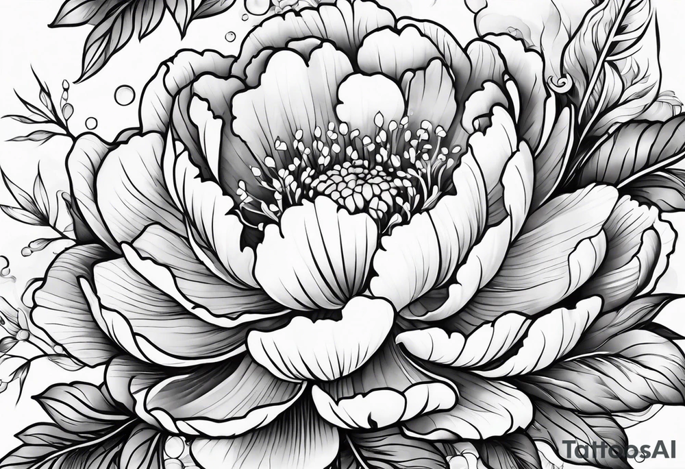 Japanese Floral peony water sleeve black and white tattoo idea