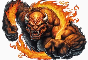 Balrog from lord of the rings flexing, wreathed in flame tattoo idea