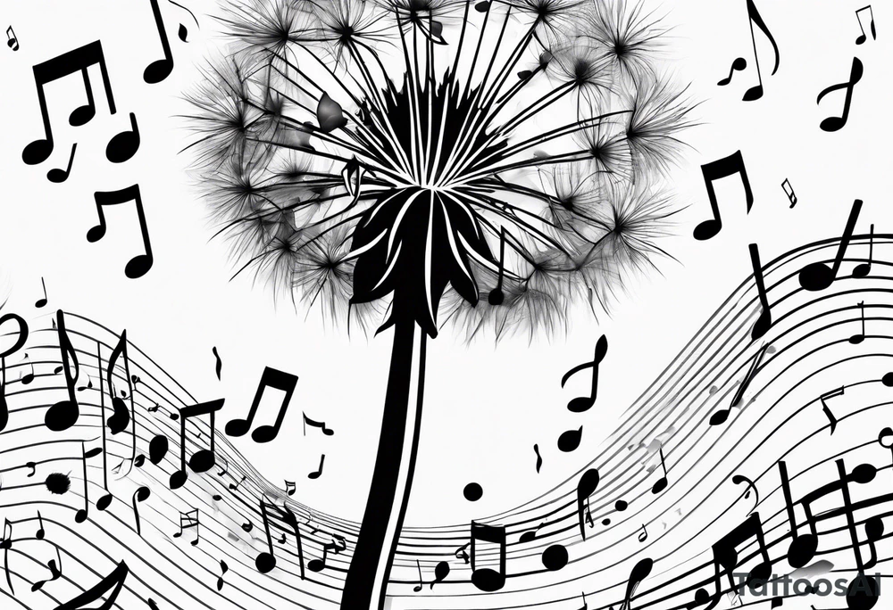 Dandelion puff breaking off into music notes tattoo idea