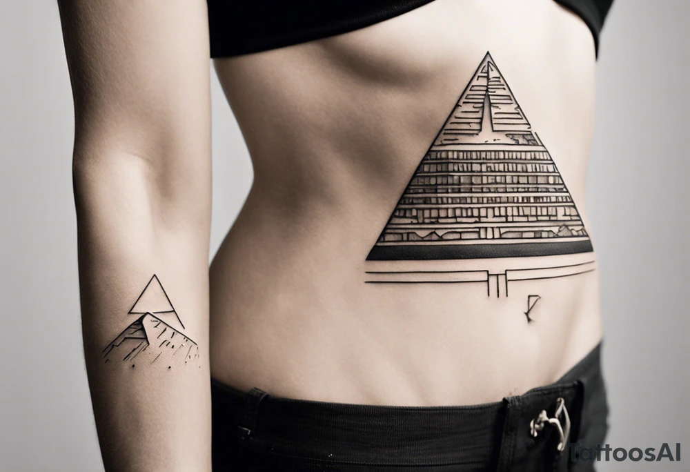 "Design a minimalist yet meaningful tattoo featuring a subtle fusion of the Pyramids of Giza and the Manhattan skyline. Opt for clean lines and essential elements, such as the silhouettes of the pyramids integrated with key skyscrapers. Consider a monochromatic color scheme to maintain simplicity, and choose a compact size for an understated yet impactful representation of your Egyptian and New York connections tattoo idea