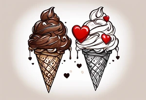 sketch chocolate chip ice cream cone with one red heart tattoo idea