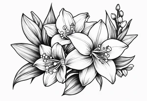 Small lily of the valley flower, small larkspur flower, small narcissus flower tattoo idea