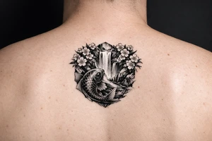 Cherry blossoms, waterfall, koi tattoo idea