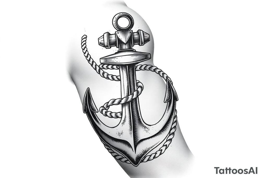 weathered anchor wrapped in nautical rope with sea waves tattoo idea