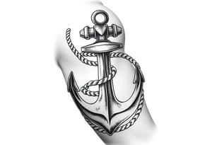 weathered anchor wrapped in nautical rope with sea waves tattoo idea