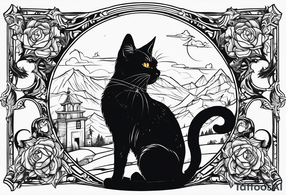 Cat witch looking suspiciously off into the horizon tattoo idea