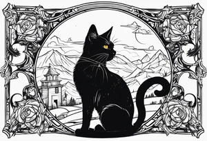 Cat witch looking suspiciously off into the horizon tattoo idea