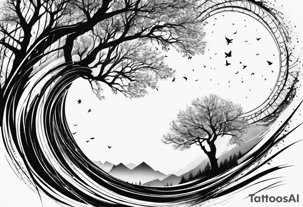 Tree spiraling around another tree tattoo idea
