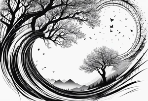 Tree spiraling around another tree tattoo idea
