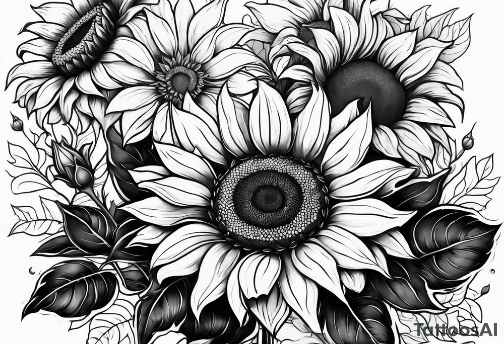 Cancer symbol with sunflowers behind it tattoo idea
