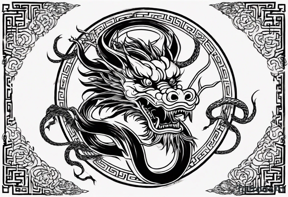 Chinese dragon in a circular shape with "02.03" written on its skin tattoo idea
