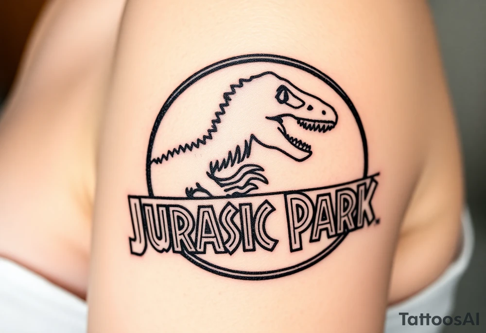 Jurassic Park logo with the dinosaur holding a stick  but without the words Jurassic Park. tattoo idea