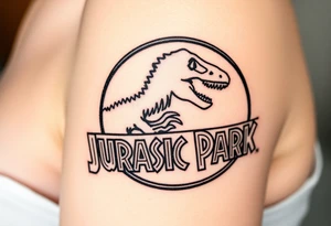 Jurassic Park logo with the dinosaur holding a stick  but without the words Jurassic Park. tattoo idea