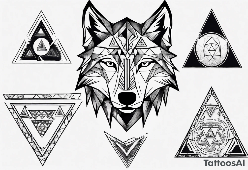 wolf head with triangle in the background tattoo idea