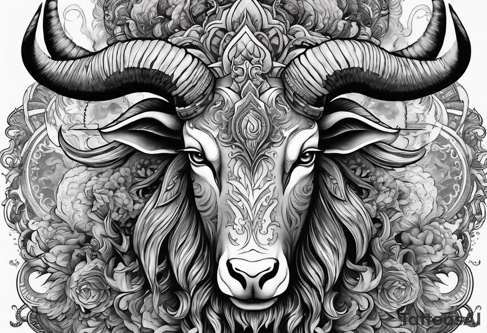 Devil with goat horns in a sea of souls tattoo idea