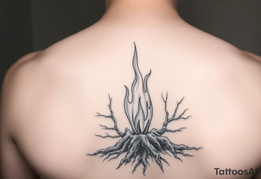 a flame imprisoned in roots tattoo idea