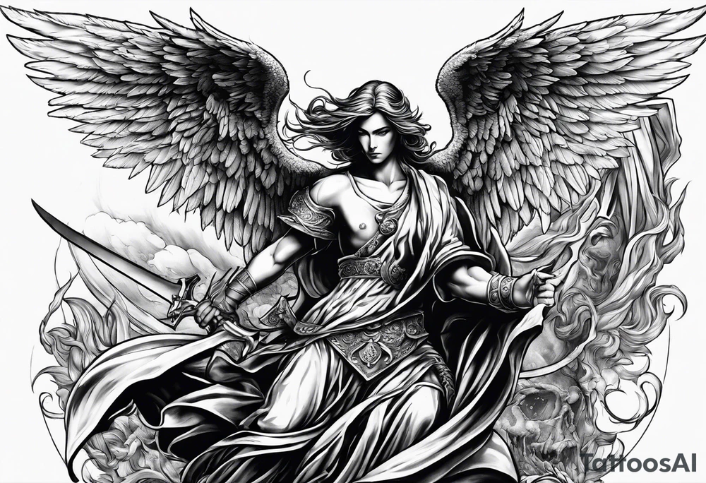 Angel warrior killing the devil tattoo idea
