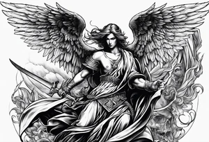 Angel warrior killing the devil tattoo idea