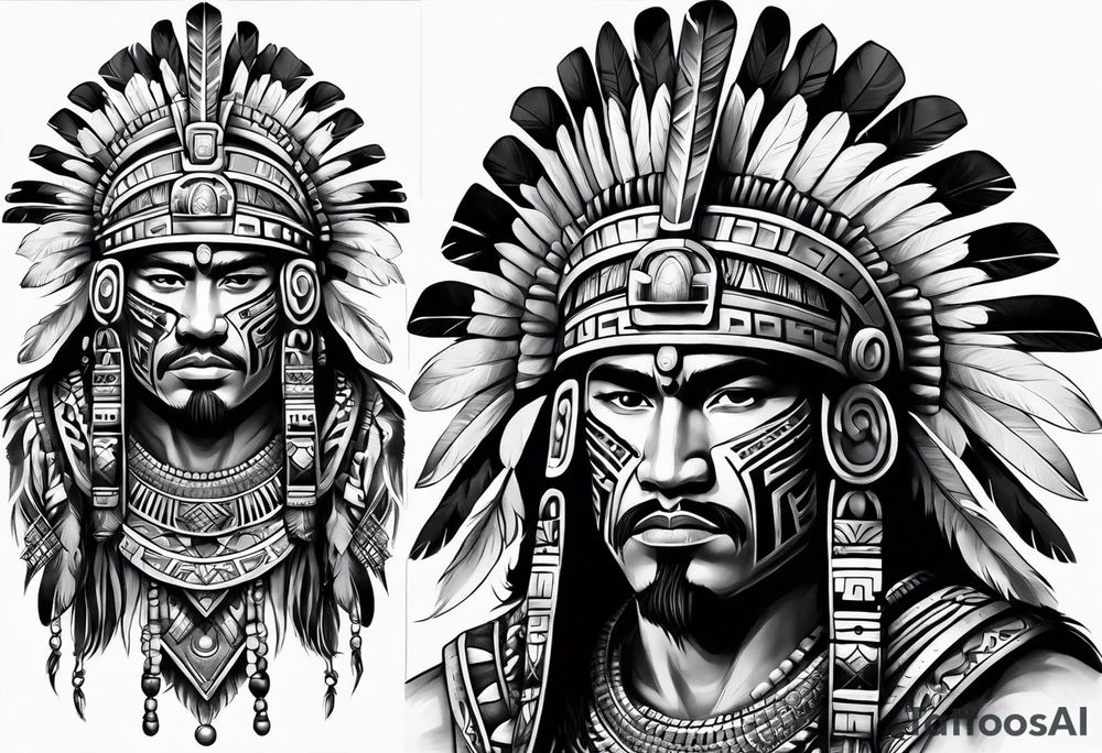 Tribal Aztec warrior drawn in full body tattoo idea