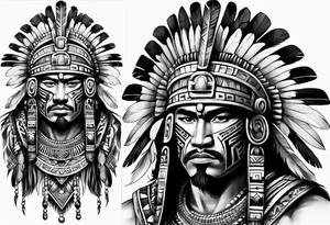 Tribal Aztec warrior drawn in full body tattoo idea