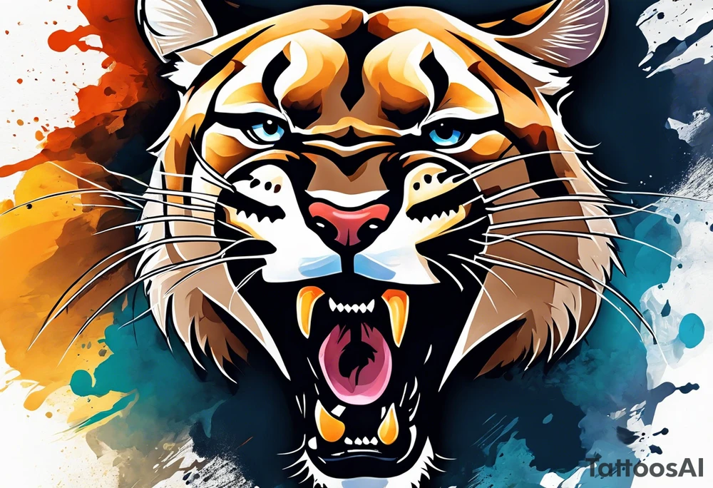 mountain lion growling or roaring tattoo idea
