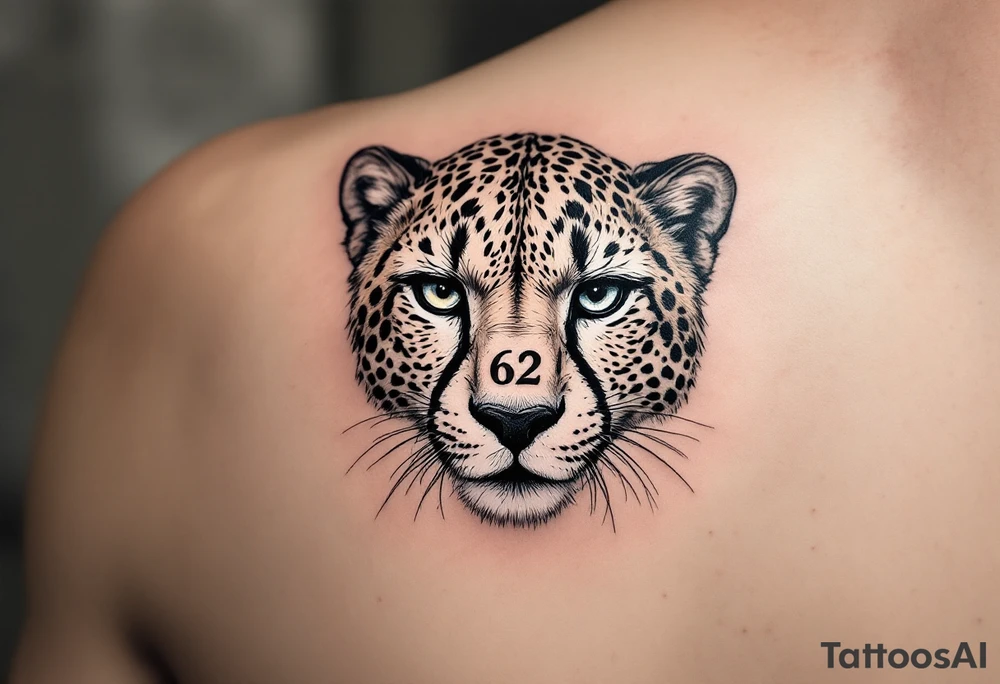 cheetah with the number 62 incorporated in its fur tattoo idea