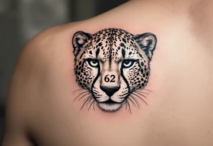 cheetah with the number 62 incorporated in its fur tattoo idea