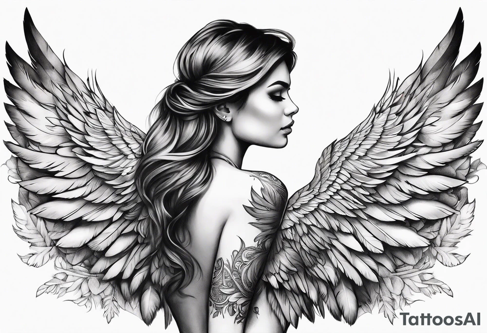 wings across upper back and shoulders with detailed feathers tattoo idea wings across upper back and shoulders with detailed feathers tattoo idea