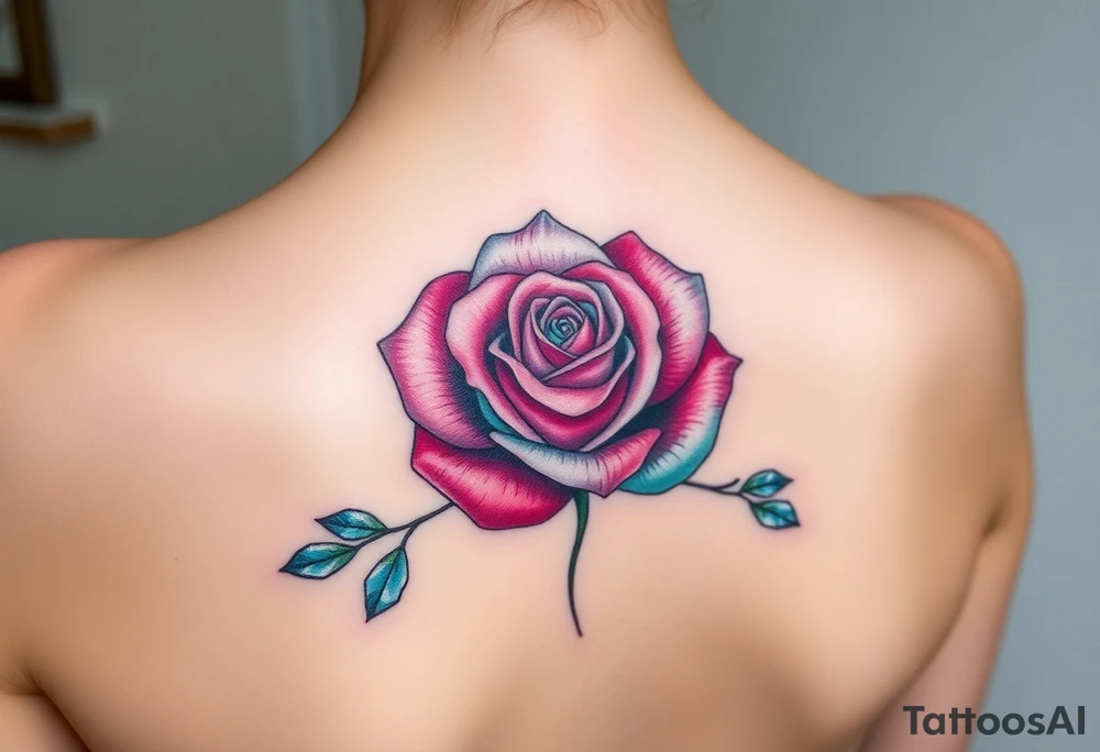 a rose with 3 colors, ruby as the base, aquamarine as the next layer and tourmaline as the middle tattoo idea