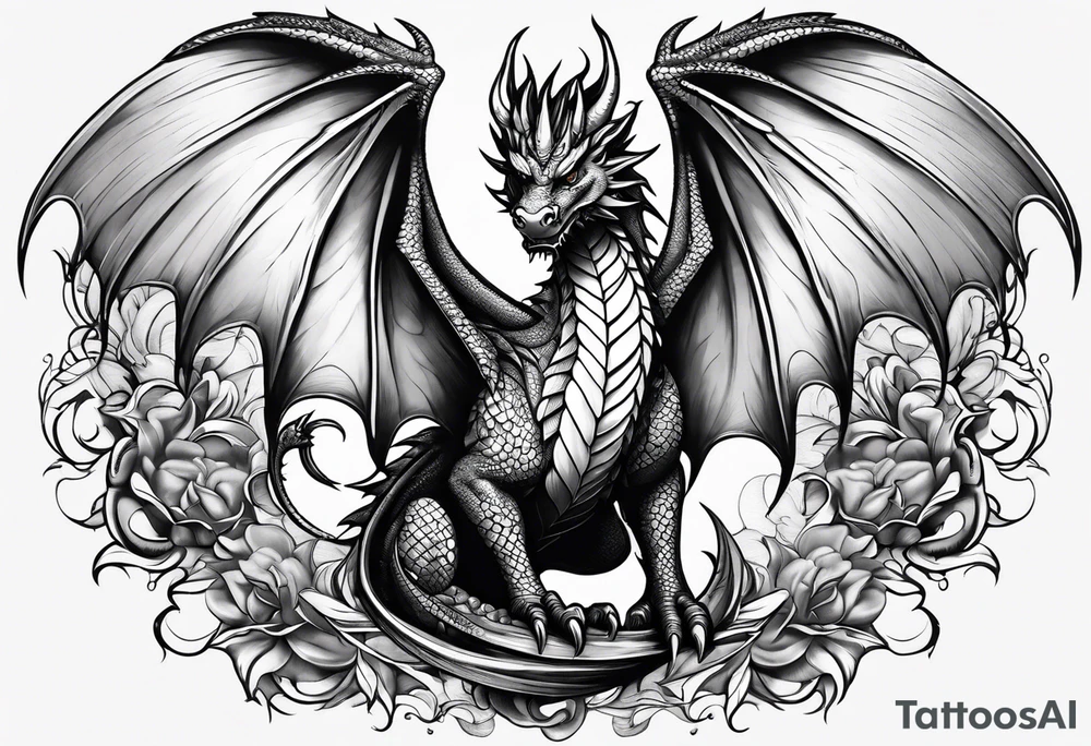Family of five dragons, Mother with wings spread tattoo idea