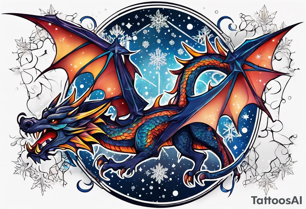 Constellation, dragon, snowflake tattoo idea