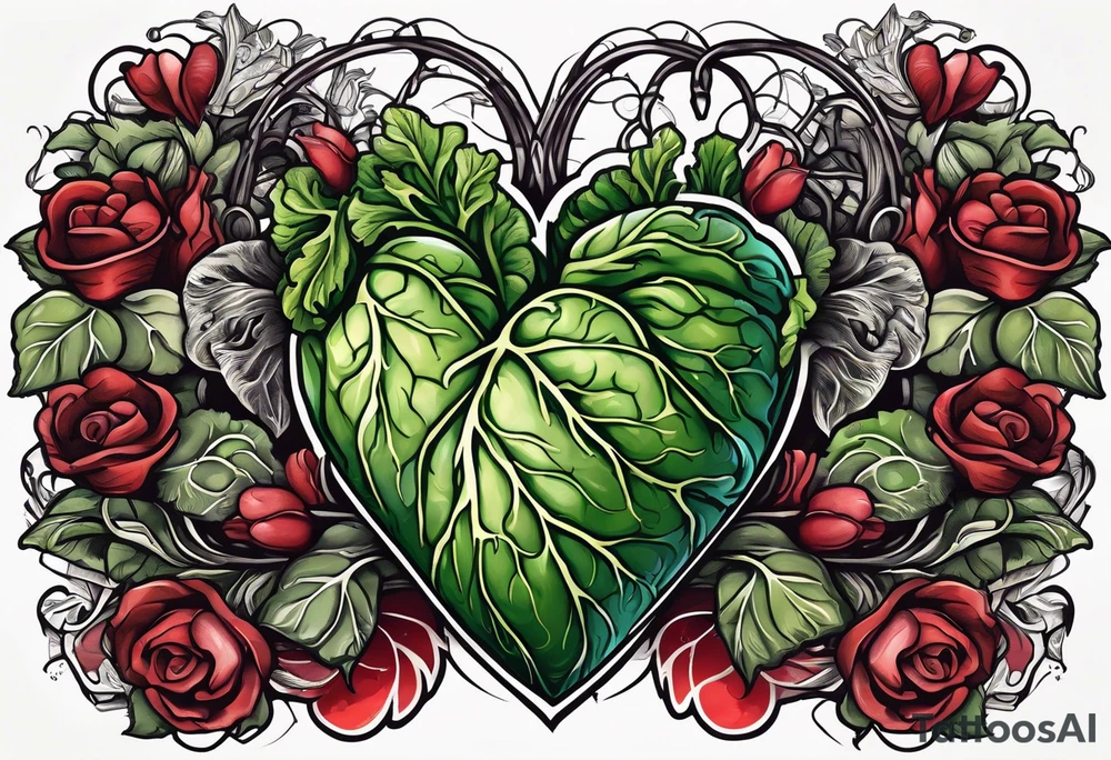 Manly Human heart intertwined with cabbage leaves and the word “survivor” tattoo idea