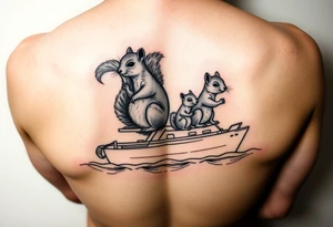 Squirrel family on a catamaran in the ocean tattoo idea