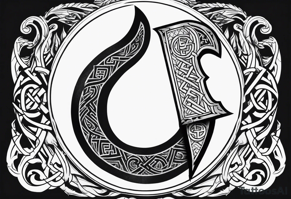Valhalla sword shield dragon axe Valknut tattoo idea