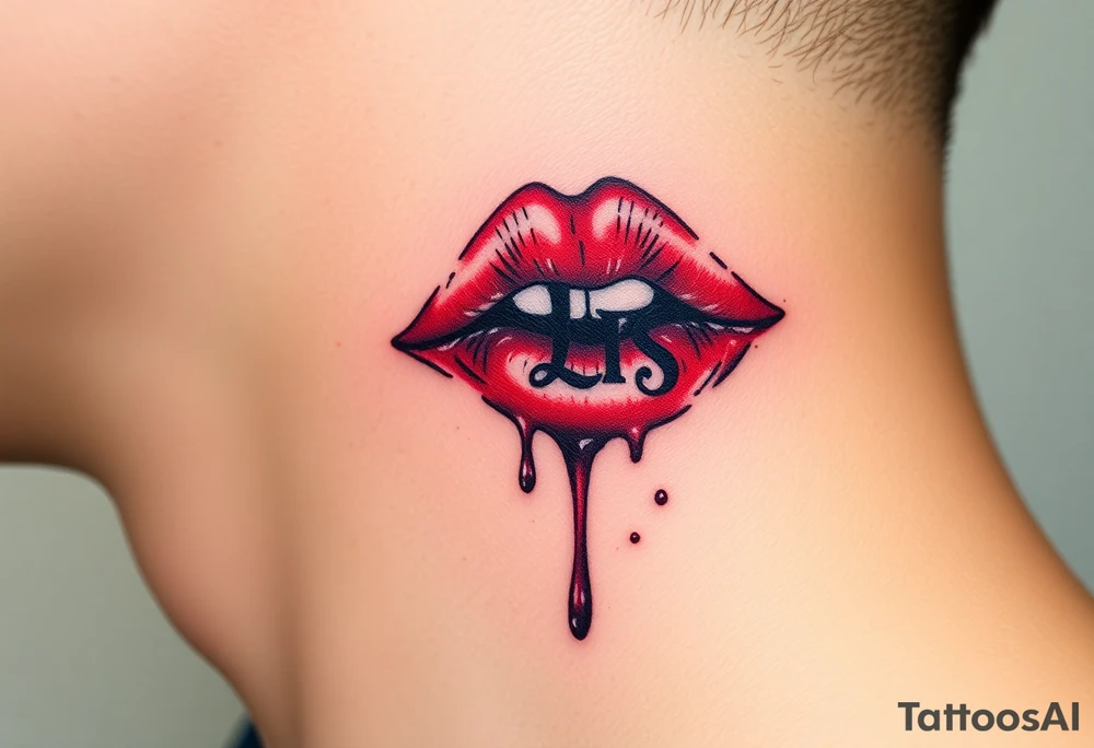 Stain from lipstick kiss with initial lowercase lrs with drool tattoo idea