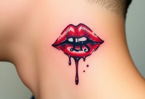 Stain from lipstick kiss with initial lowercase lrs with drool tattoo idea
