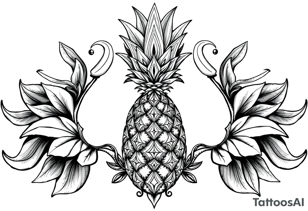 Design around a vagina and anus using a pineapple with diamonds and magestic, crown, vagina, anus, pubic tattoo idea