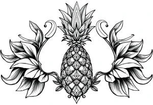 Design around a vagina and anus using a  pineapple with diamonds  and magestic, crown, vagina, anus, pubic tattoo idea