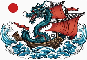 Asian dragon wrapping around a ship anchor centered on the Korean flag tattoo idea